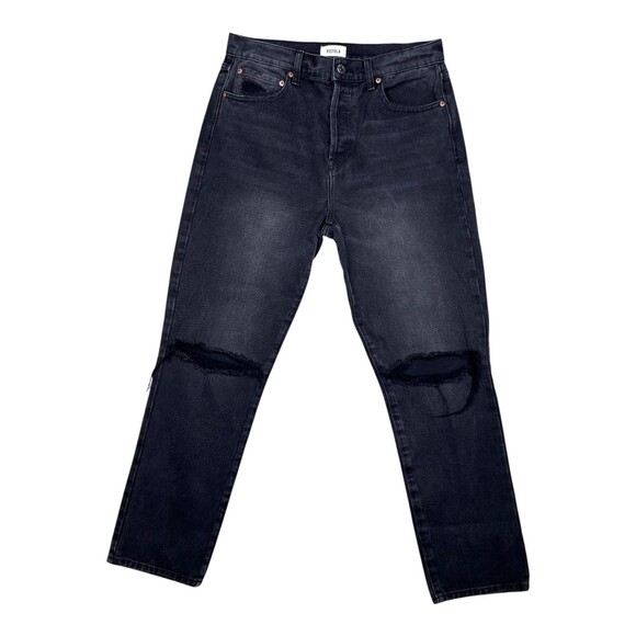 Pistola Jeans Womens 29 Black Distressed High Rise Straight Leg Button Fly Denim - Picture 1 of 14